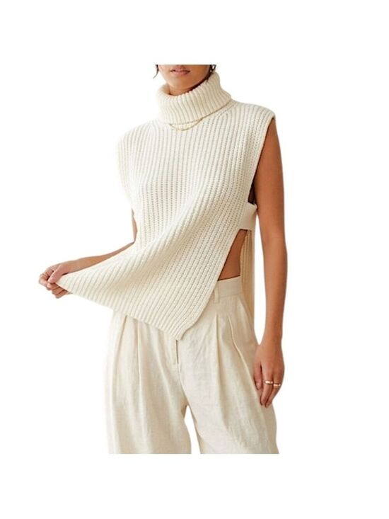 StilEstro Sweaters - StilEstro Italy ivory cowl neck wool alpaca blend open side sleeveless sweater